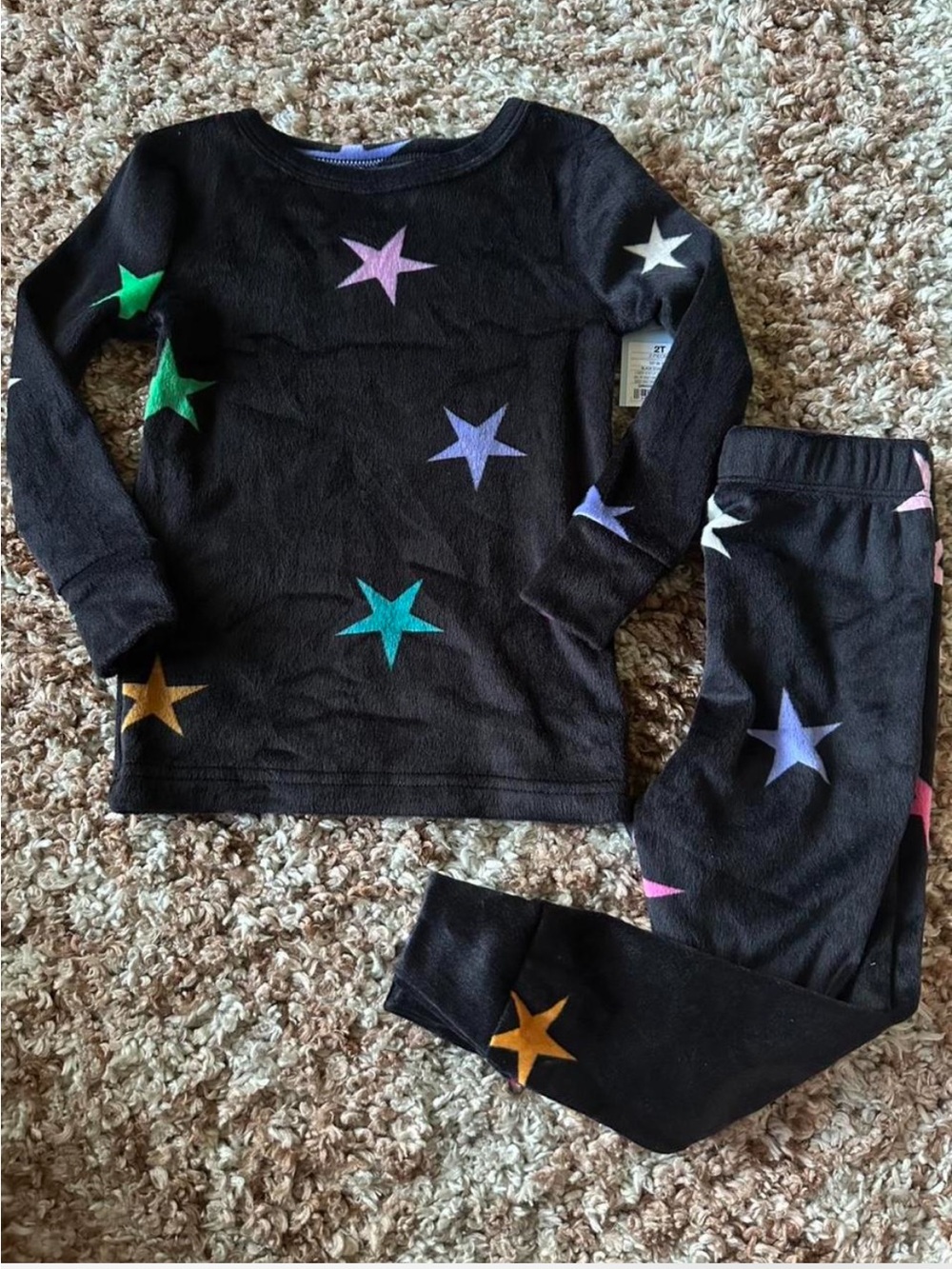 Cat & Jack Black Star-Print Pajama Set with Multicolor Stars